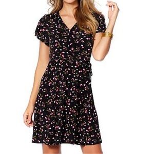TASH + SOPHIE Black Cherry Print Knit Split-Flutter Sleeve A-Line Dress